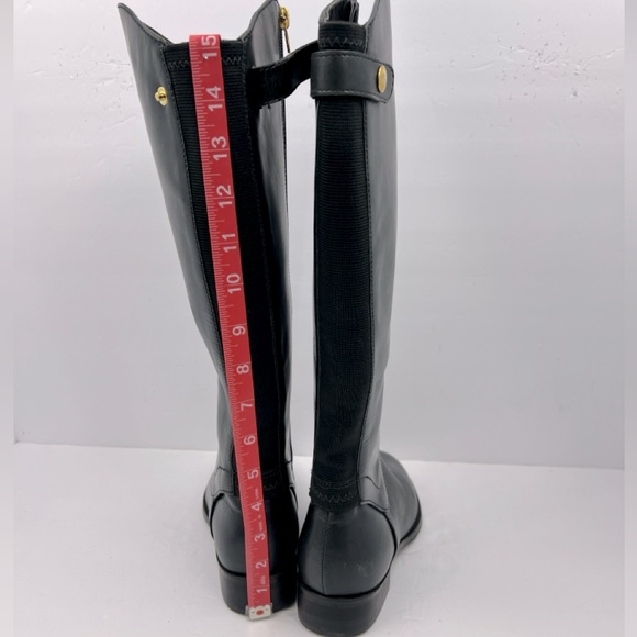 STEVEN BY STEVE MADDEN, LEATHER ZIPPER KNEE HIGH RIDING BOOTS, BLACK SIZE 6W - Picture 12 of 13